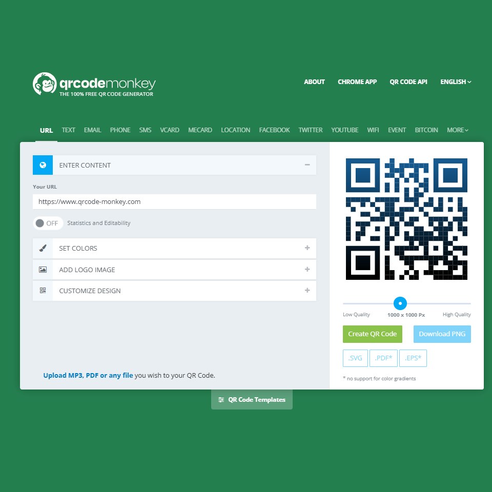 Aperçu interface QR Code Monkey