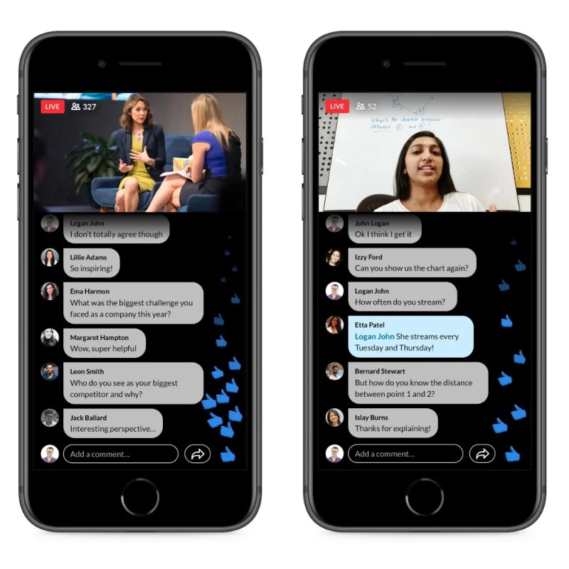 Aperçu de l'interface sur mobile de LinkedIn Live