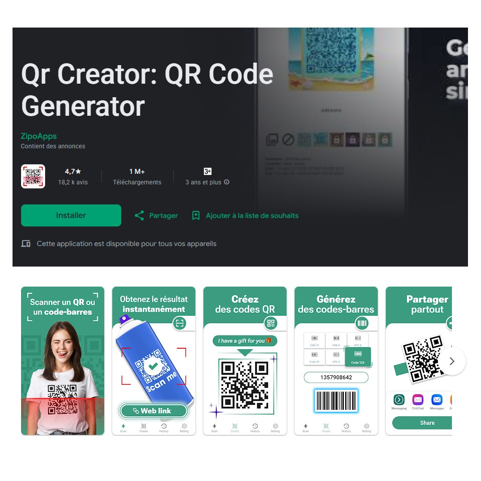 Aperçu interface de génération QR code creator - QR code Generator