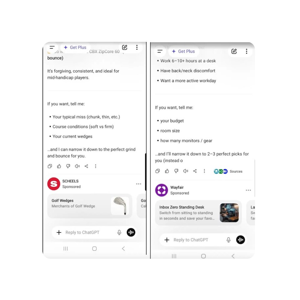 Aperçu publicités dans ChatGPT