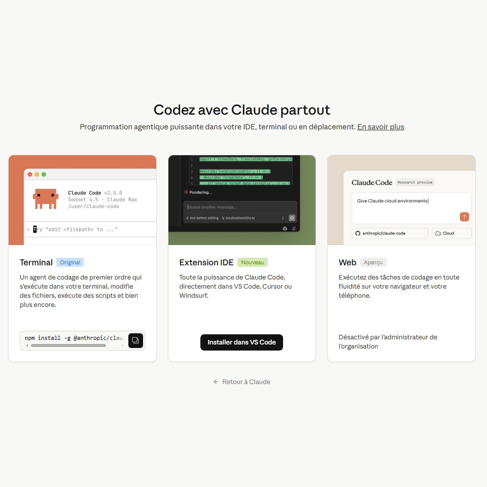 Claude Code - Aperçu interface d'installation