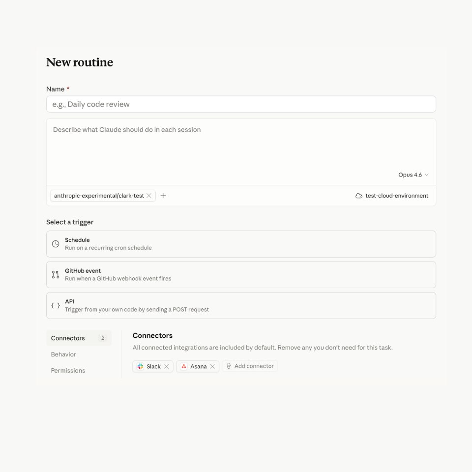 Claude Routines - Aperçu de l'interface