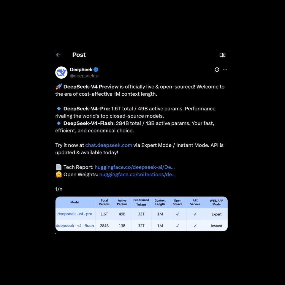 Copie annonce sur X de Deepseek V4