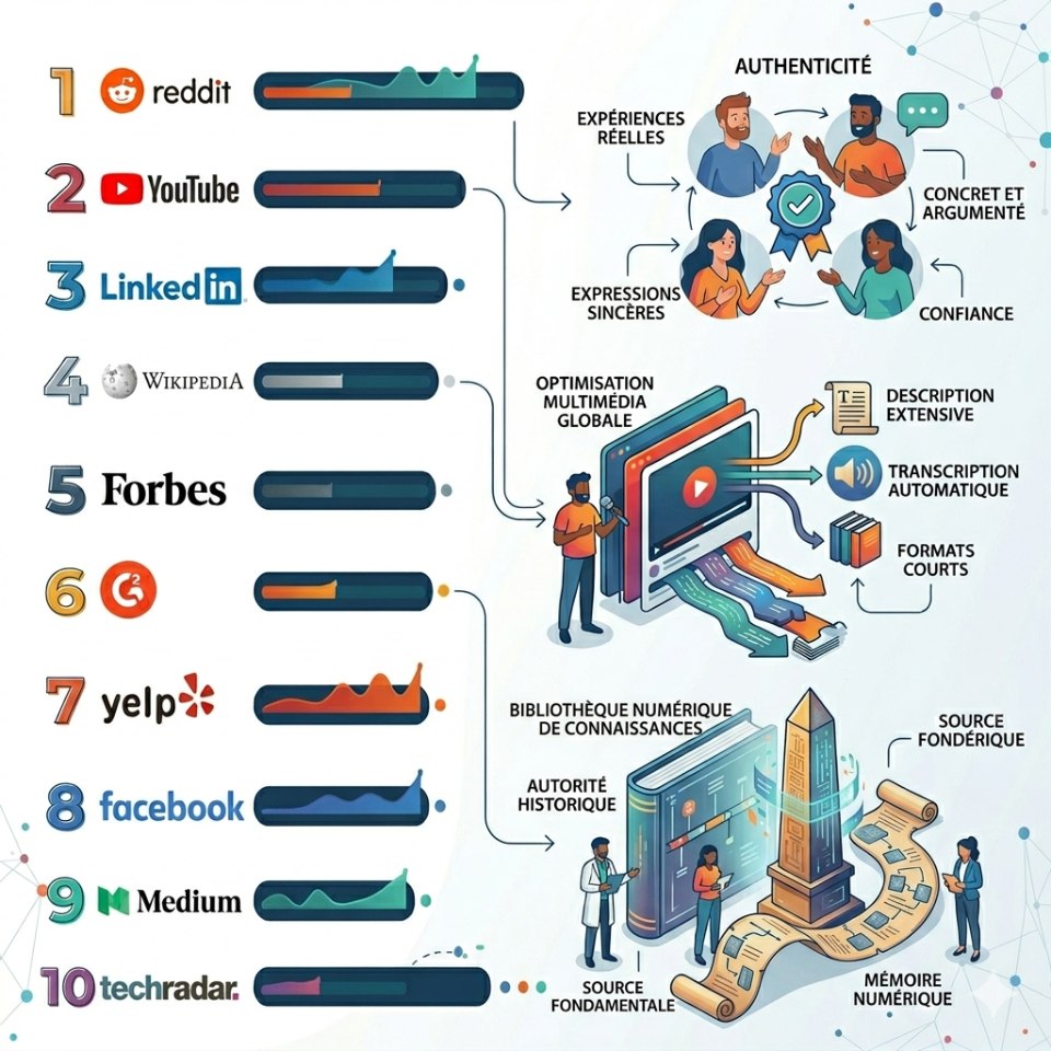 Infographie verticale en trois parties illustrant les facteurs clés de reprise des sites