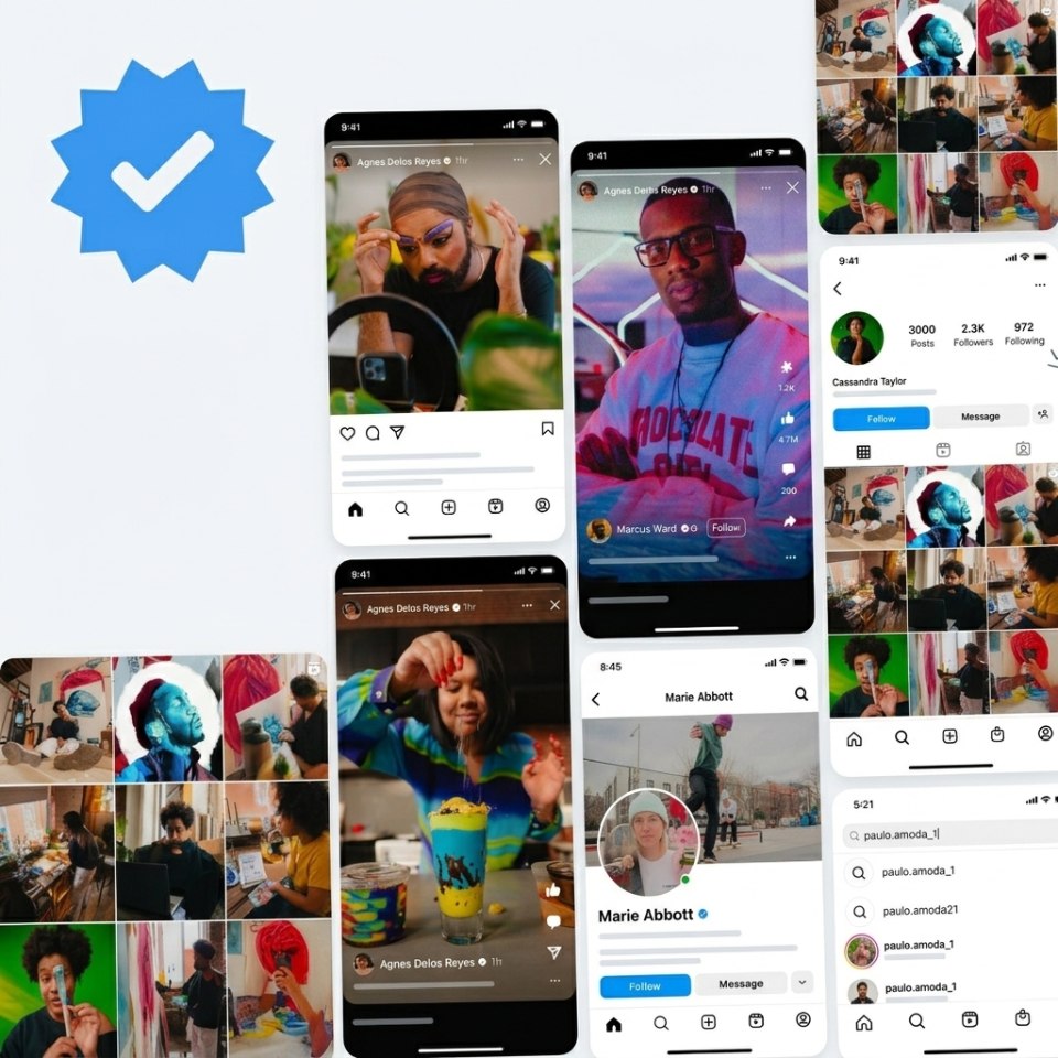 Interface Instagram avec badge de vérification bleu