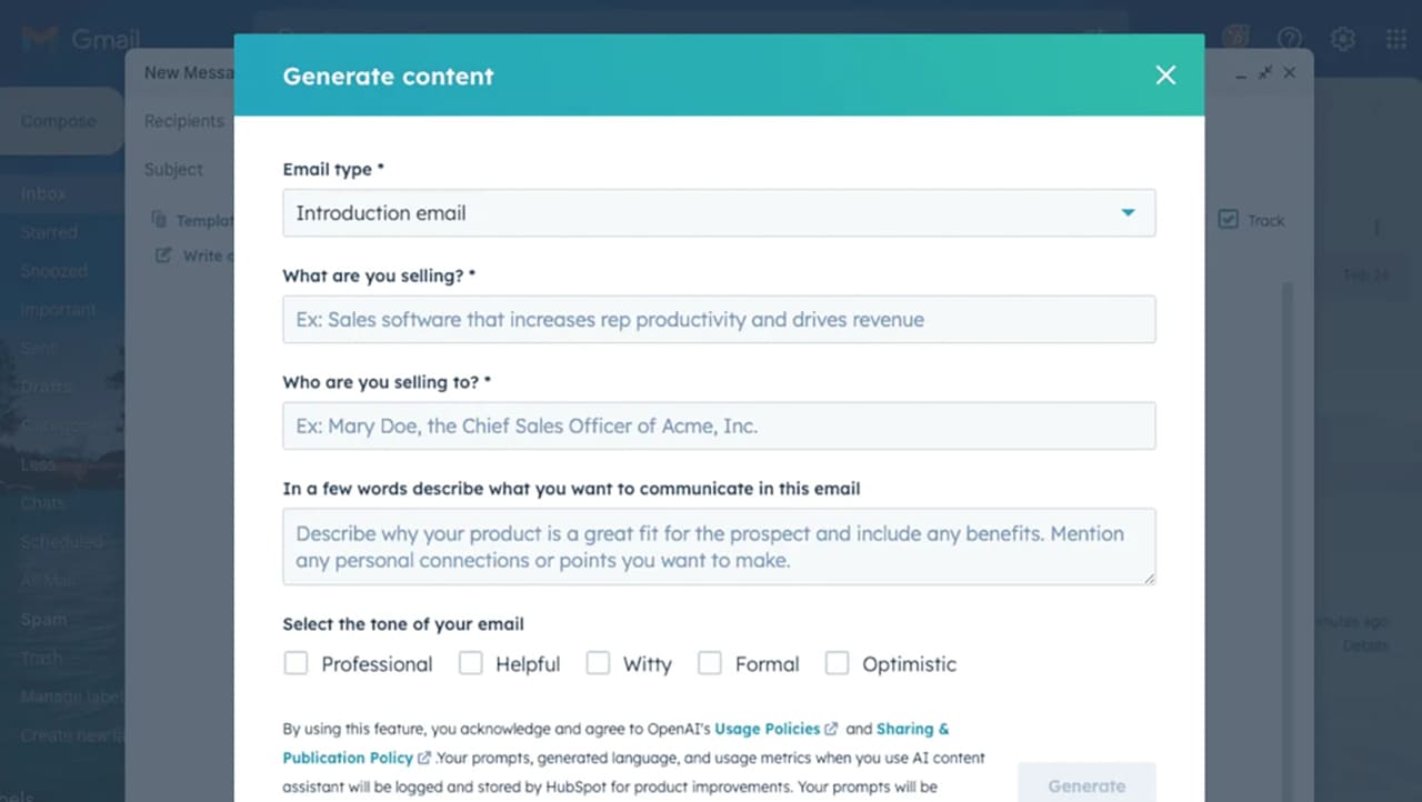 AI Writer Email Hubspot