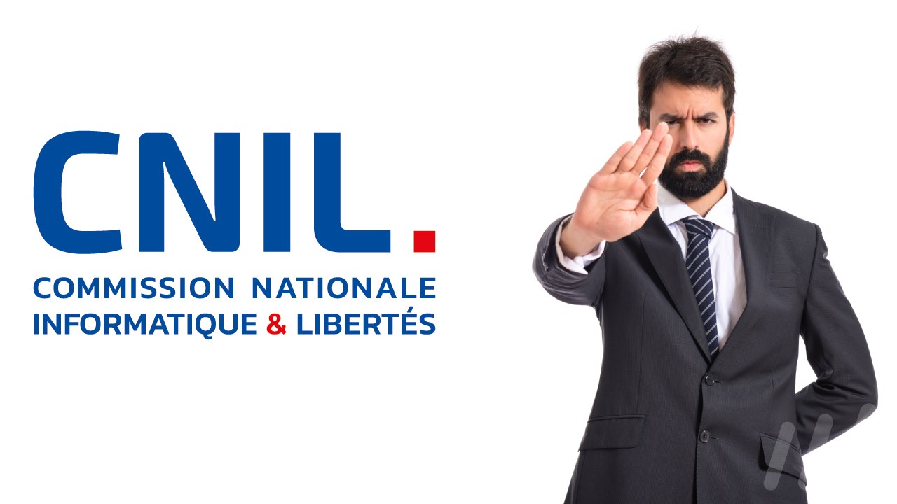 Logo de CNIL avec l'image d'une personne imposant une interdiction