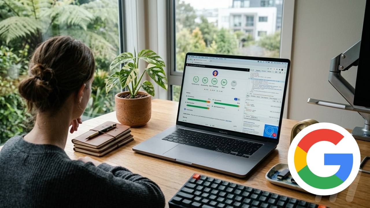 Une personne utilisant l'outil Lighthouse de Google pour auditer un site web
