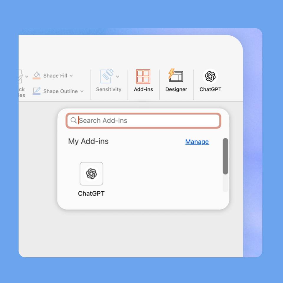 Aperçu des add-ins pour l'installation de ChatGPT dans PowerPoint