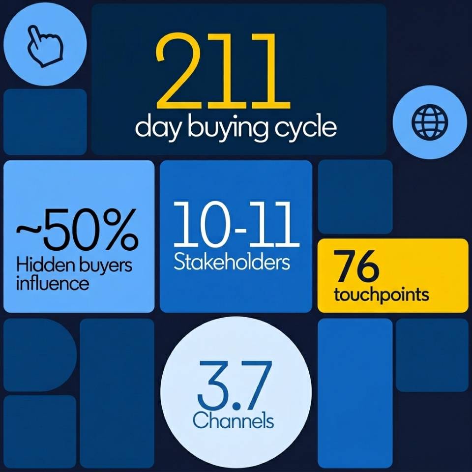 Infographie sous forme de grille présentant les chiffres clés du processus d'achat sur LinkedIn