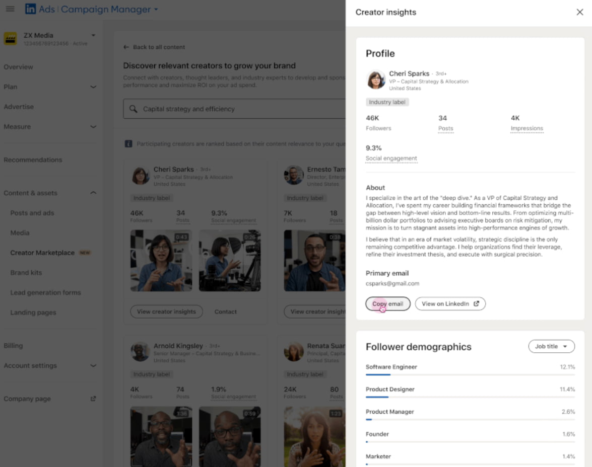 Aperçu de la plateforme d'influence marketing de LinkedIn