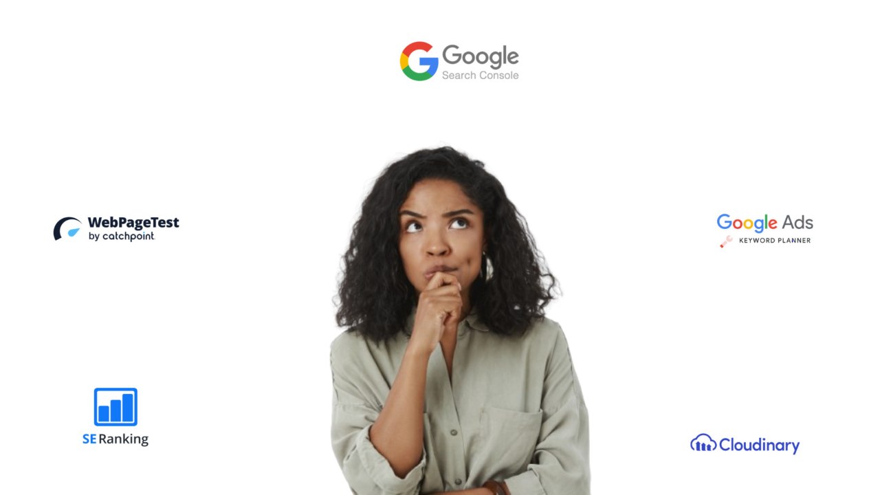 logo de plusieurs outils SEO avec une personne qui reflechit