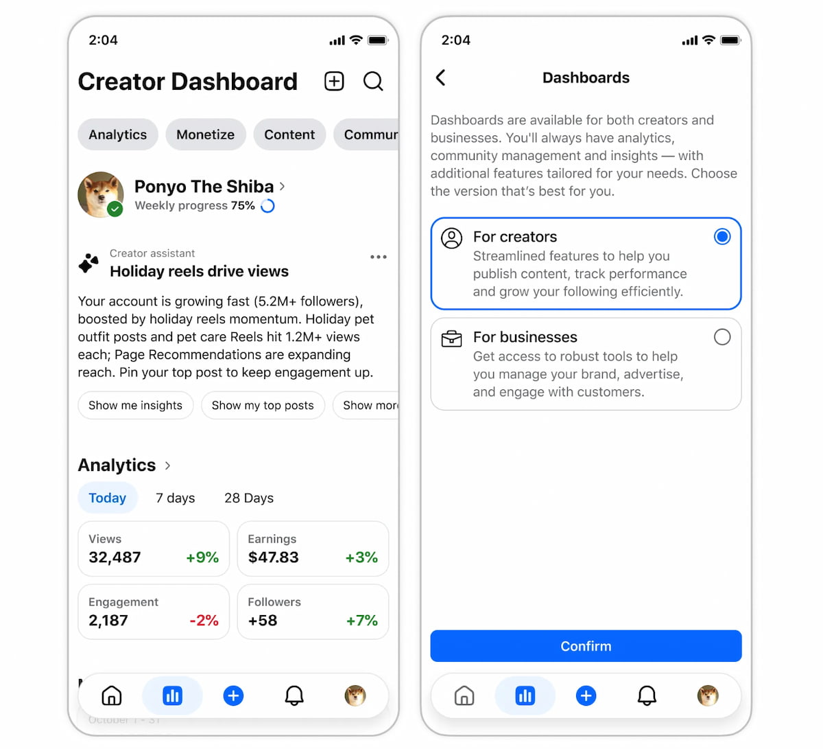 Interface du nouveau Creator Dashboard de Meta, distinct du Professional Dashboard