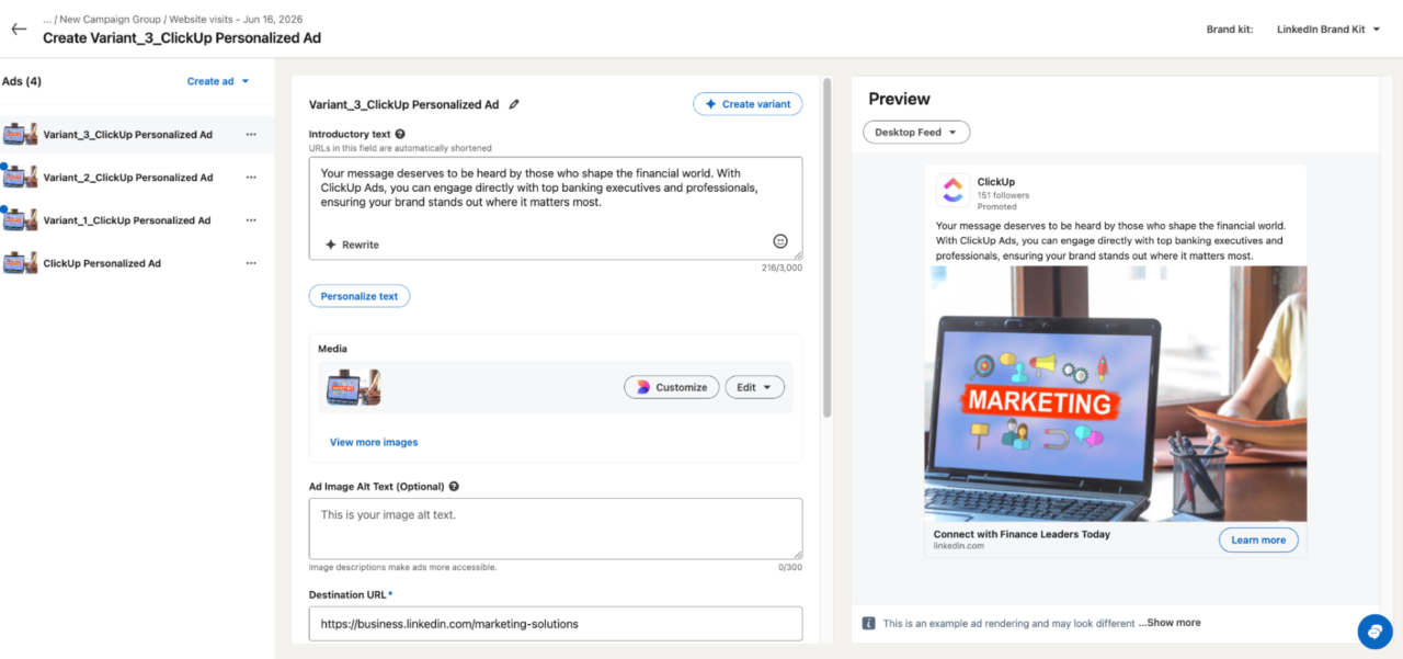 LinkedIn Ad Variants at scale