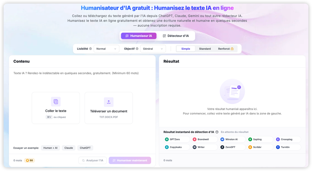 Aperçu de l'humaniseur de contenus de Lynote.ai
