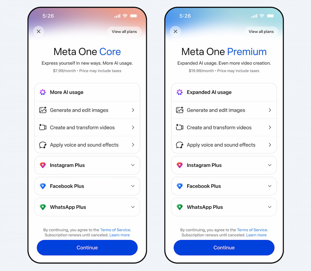 Aperçu des nouveaux abonnements Meta One