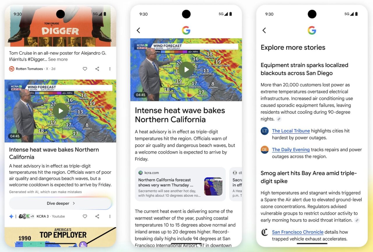 Google Discover - Aperçu de la nouvelle fonctionnalité "Dive deeper"