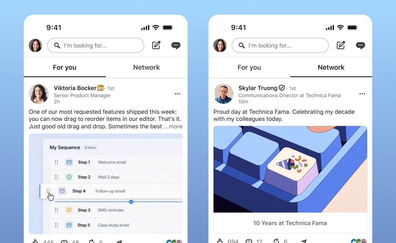 Aperçu du network Feed en test sur LinkedIn