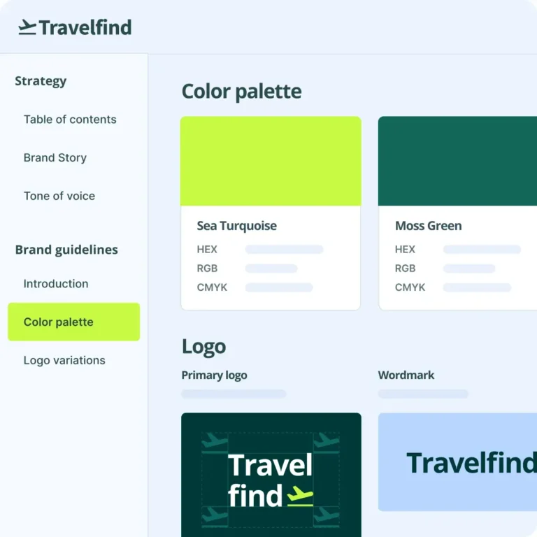 Guide de marque en ligne dans CX User Community de Bynder : palette de couleurs et variantes du logo