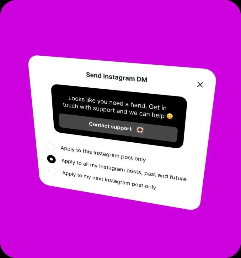 Fenêtre de configuration d'une réponse automatique Instagram dans Linktree avec trois options de portée