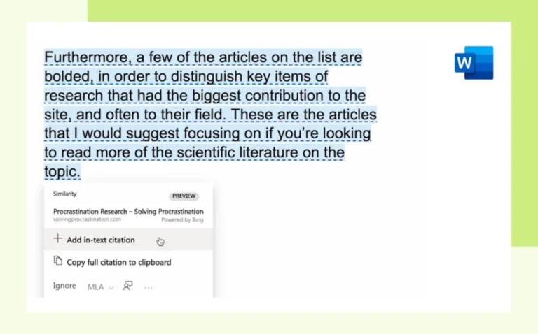 Paragraphe surligné dans Word avec le volet Similarité du Rédacteur proposant d'ajouter une citation