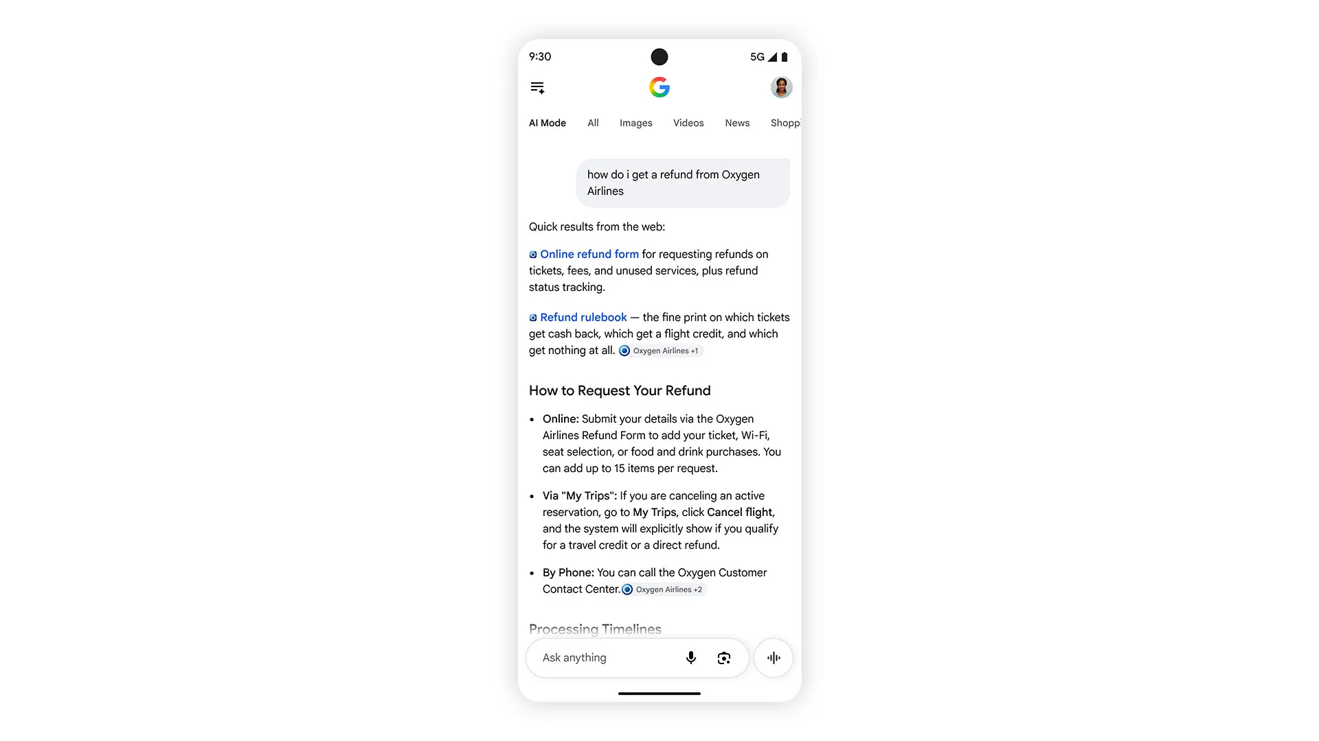 Aperçu des liens désormais davantage intégrés dans le corps des réponses des aperçus IA de Google