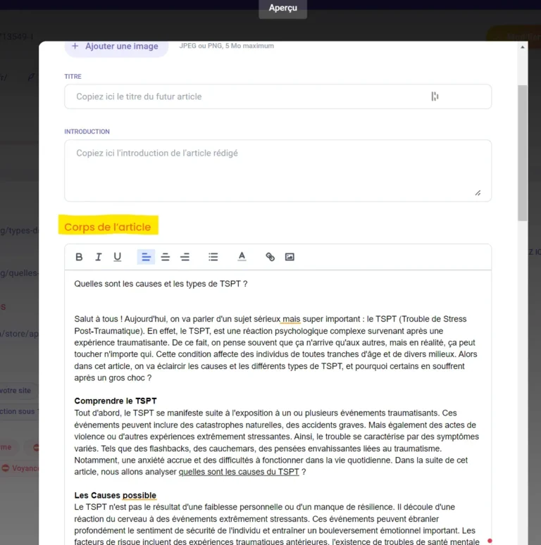 Éditeur d'article de Paper.club : champs titre, introduction et corps de l'article avec barre de mise en forme et ajout de lien