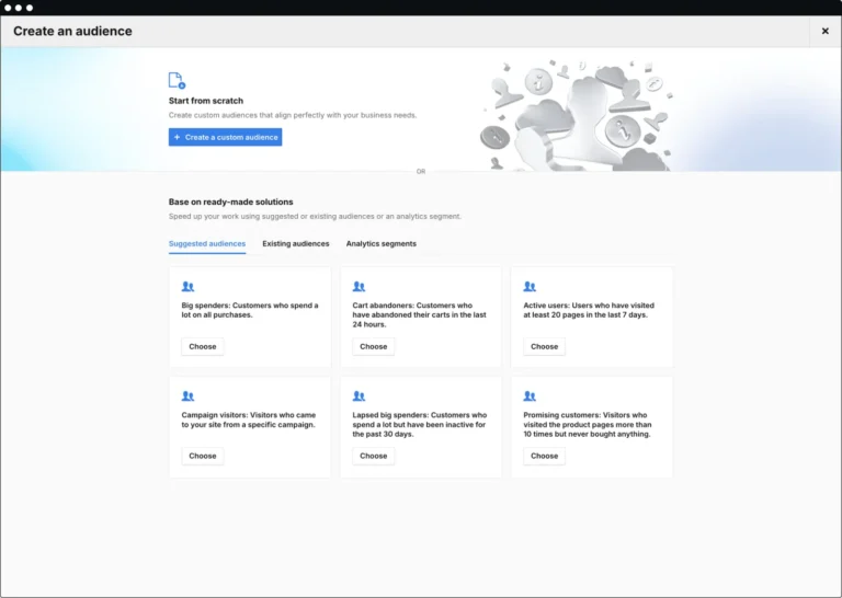 Création d'une audience dans la Customer Data Platform de Piwik PRO avec modèles d'audiences suggérées